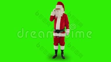 圣诞老人在移动电话，绿色屏幕，股票录像